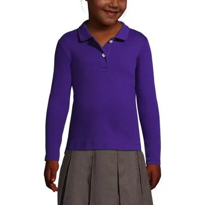 School Uniform Girls Long Sleeve Feminine Fit Interlock Polo Shirt