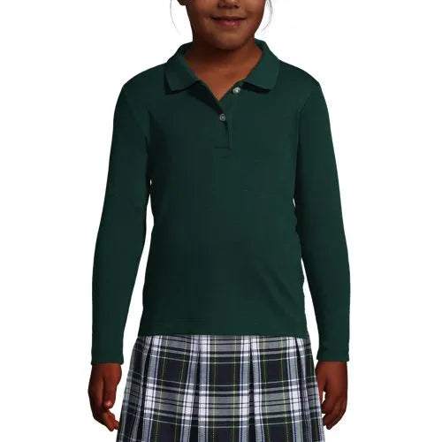 School Uniform Girls Long Sleeve Feminine Fit Interlock Polo Shirt