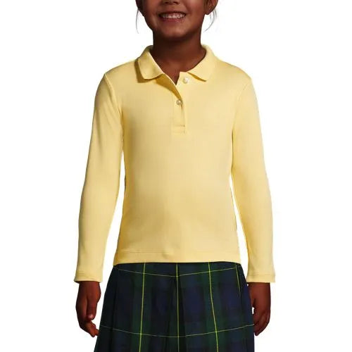 School Uniform Girls Long Sleeve Feminine Fit Interlock Polo Shirt