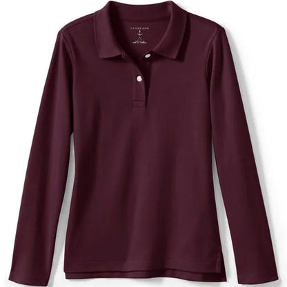 School Uniform Girls Long Sleeve Feminine Fit Interlock Polo Shirt