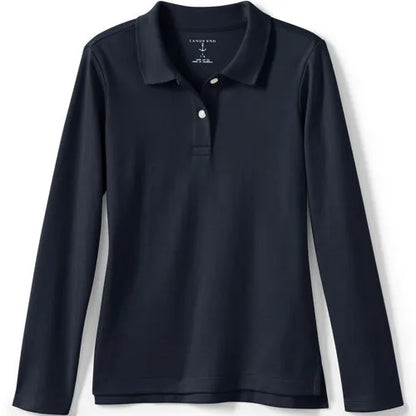 School Uniform Girls Long Sleeve Feminine Fit Interlock Polo Shirt