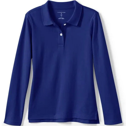 School Uniform Girls Long Sleeve Feminine Fit Interlock Polo Shirt