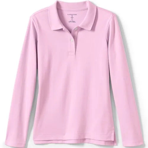 School Uniform Girls Long Sleeve Feminine Fit Interlock Polo Shirt