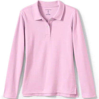 School Uniform Girls Long Sleeve Feminine Fit Interlock Polo Shirt