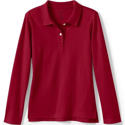 School Uniform Girls Long Sleeve Feminine Fit Interlock Polo Shirt