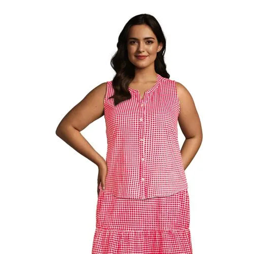 Women's Plus Size Crinkle Knit Button Front Tank
