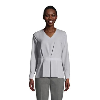 Women's Regular V-neck Pleated Blouse