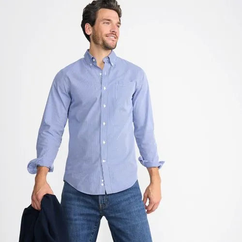 Men's Tailored Fit No Iron Pattern Supima Cotton Pinpoint Buttondown Collar Dress Shirt