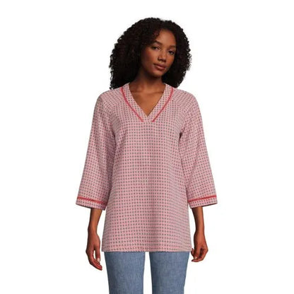 Women's Rayon 3/4 Sleeve V-neck Tunic Top