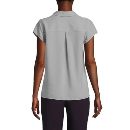 Women's Short Sleeve Split Neck Crepe Blouse