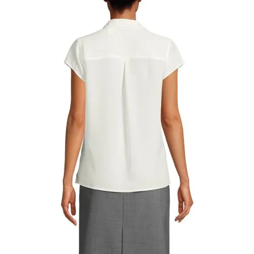 Women's Short Sleeve Split Neck Crepe Blouse