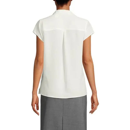Women's Short Sleeve Split Neck Crepe Blouse