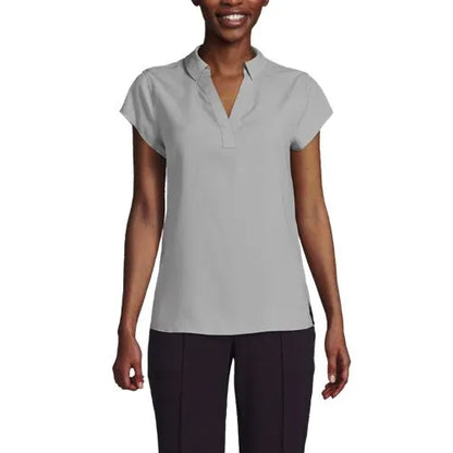 Women's Short Sleeve Split Neck Crepe Blouse
