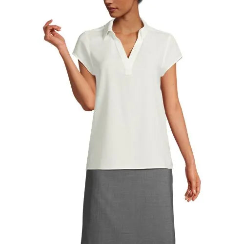 Women's Short Sleeve Split Neck Crepe Blouse
