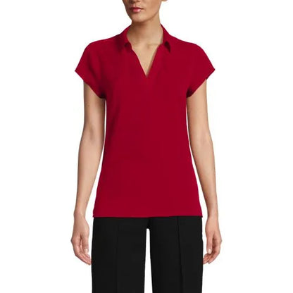 Women's Short Sleeve Split Neck Crepe Blouse