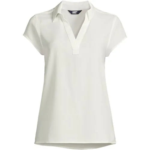 Women's Short Sleeve Split Neck Crepe Blouse