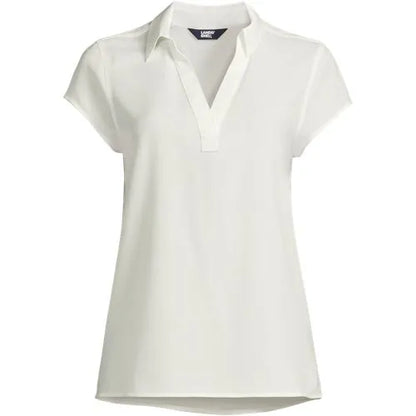 Women's Short Sleeve Split Neck Crepe Blouse