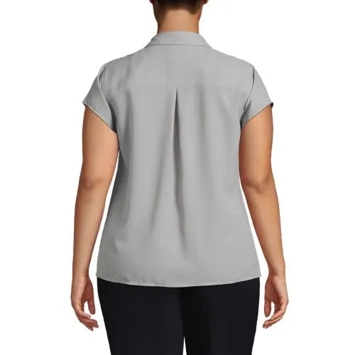 Women's Short Sleeve Split Neck Crepe Blouse