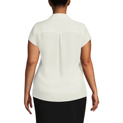 Women's Short Sleeve Split Neck Crepe Blouse