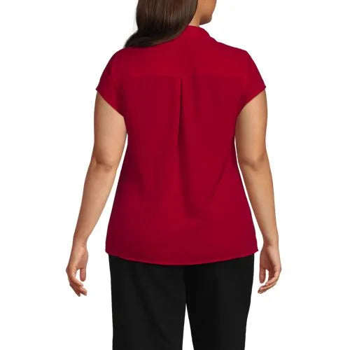 Women's Short Sleeve Split Neck Crepe Blouse