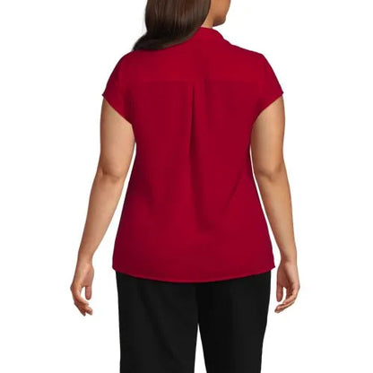 Women's Short Sleeve Split Neck Crepe Blouse