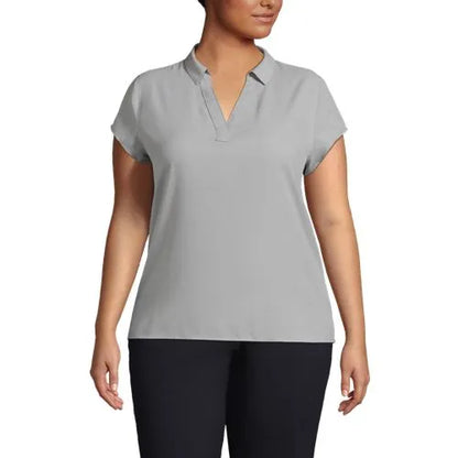 Women's Short Sleeve Split Neck Crepe Blouse
