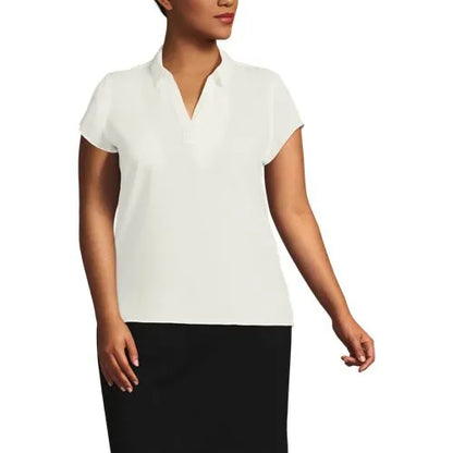 Women's Short Sleeve Split Neck Crepe Blouse
