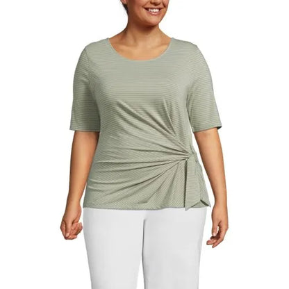 Women's Plus Size Lightweight Jersey Tie Front Top