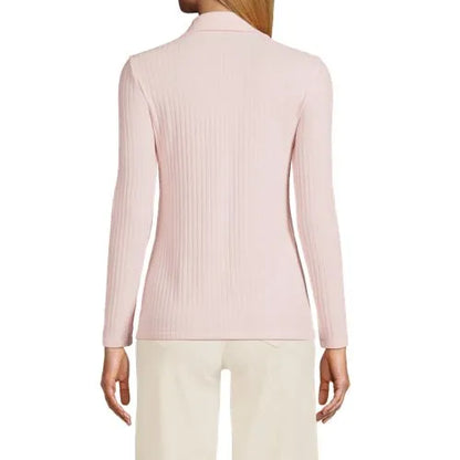 Women's Long Sleeve Wide Rib Button Front Polo