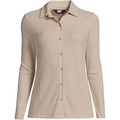 Women's Long Sleeve Wide Rib Button Front Polo