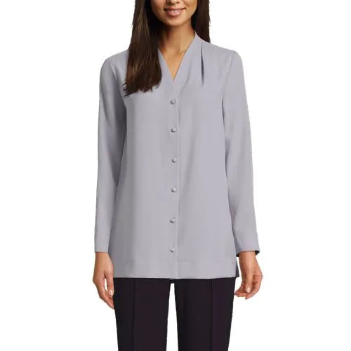Women's Long Sleeve V-neck Crepe Tunic