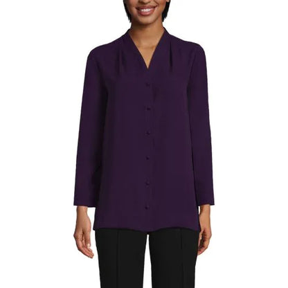 Women's Long Sleeve V-neck Crepe Tunic