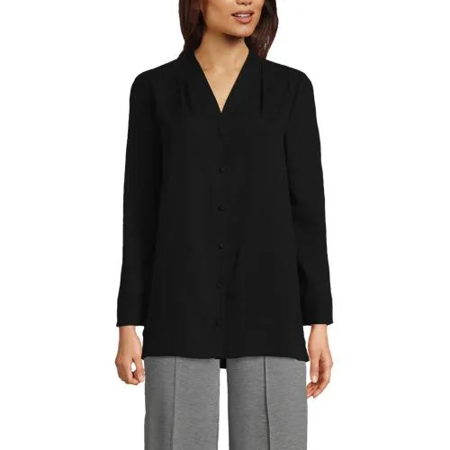 Women's Long Sleeve V-neck Crepe Tunic