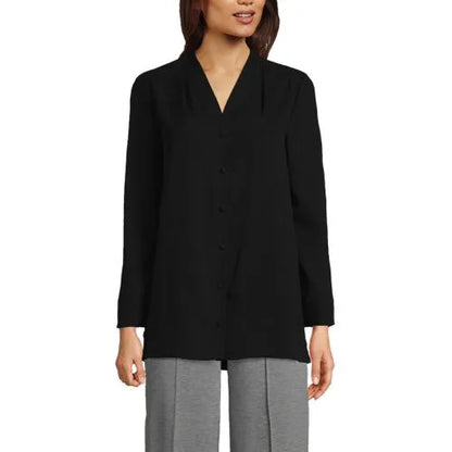 Women's Long Sleeve V-neck Crepe Tunic