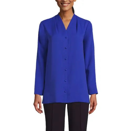 Women's Long Sleeve V-neck Crepe Tunic