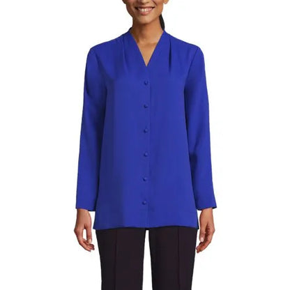 Women's Long Sleeve V-neck Crepe Tunic