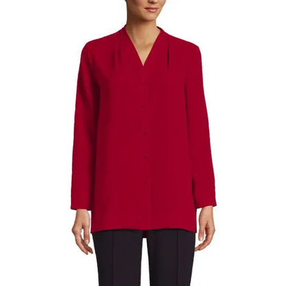 Women's Long Sleeve V-neck Crepe Tunic