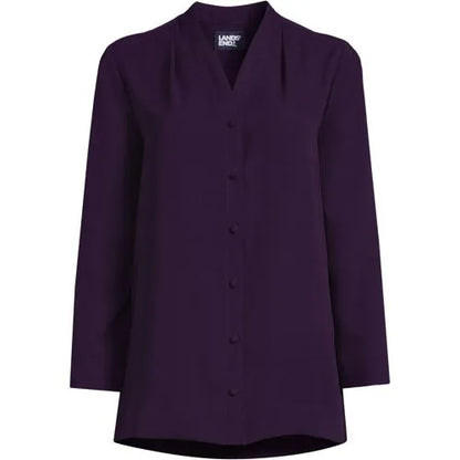 Women's Long Sleeve V-neck Crepe Tunic