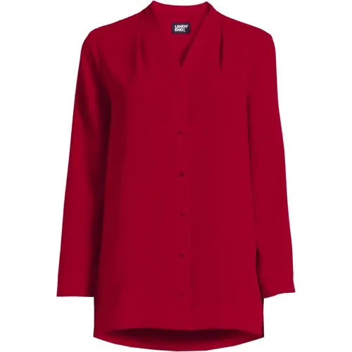 Women's Long Sleeve V-neck Crepe Tunic