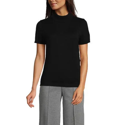 Women's Cotton Modal Half Sleeve Mock Neck Pullover Sweater