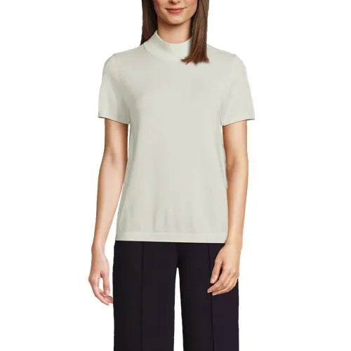 Women's Cotton Modal Half Sleeve Mock Neck Pullover Sweater