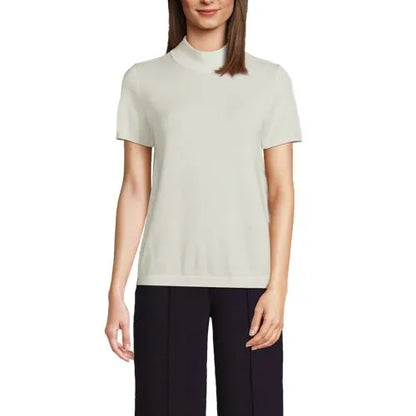 Women's Cotton Modal Half Sleeve Mock Neck Pullover Sweater