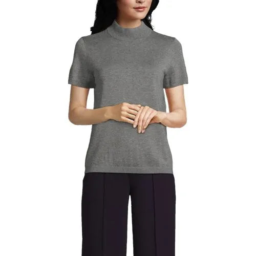 Women's Cotton Modal Half Sleeve Mock Neck Pullover Sweater