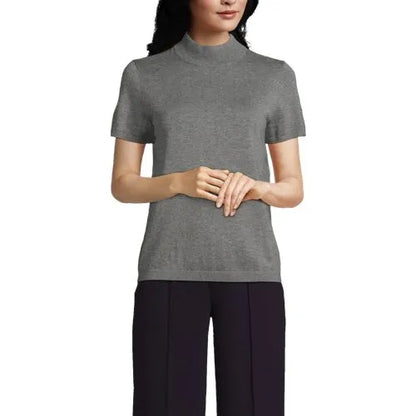 Women's Cotton Modal Half Sleeve Mock Neck Pullover Sweater
