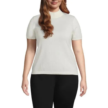 Women's Cotton Modal Half Sleeve Mock Neck Pullover Sweater