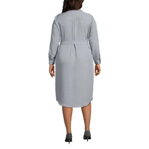 Women's Long Sleeve Twill Below The Knee Belted Print Shirt Dress