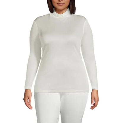 Women's Plus Size Silk Interlock Turtleneck Long Underwear Top