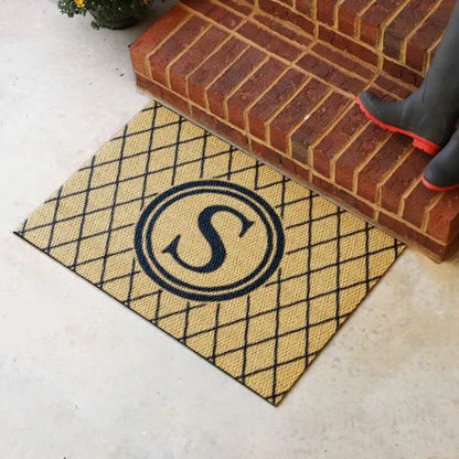 Matterly Neighburly Monogrammed Doormat Argyle