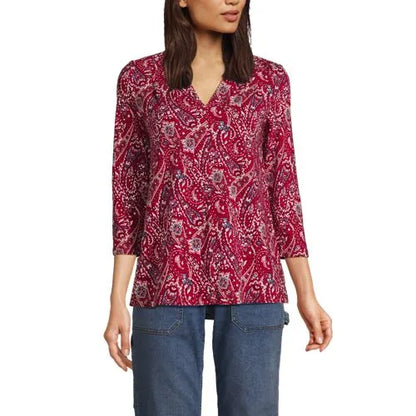 Women's 3/4 Sleeve Light Weight Jersey V-neck Top