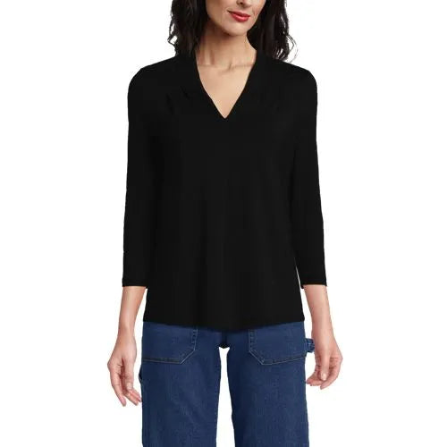 Women's 3/4 Sleeve Light Weight Jersey V-neck Top